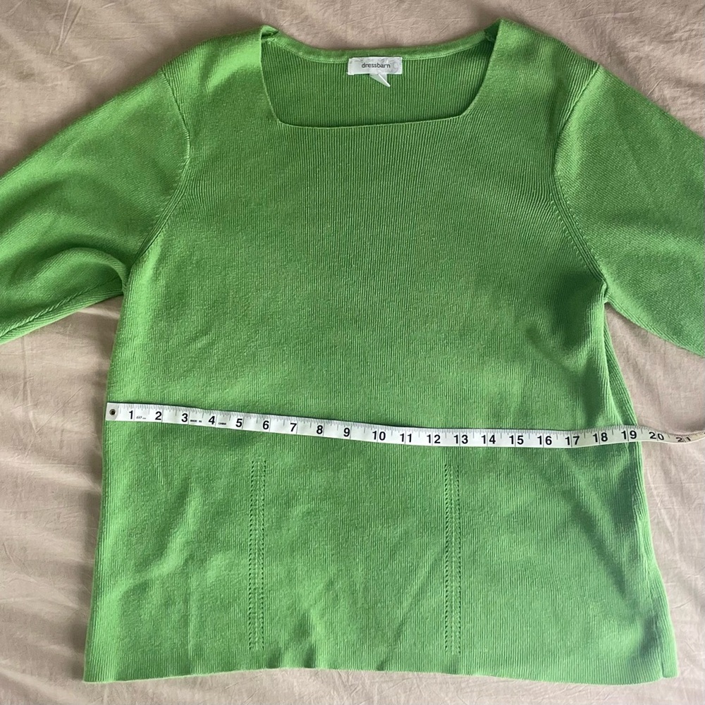 Lime Green Dressbarn 3/4 Sleeve Square Neck Soft Cotton Blend Sweater Top Blouse - Picture 3 of 8